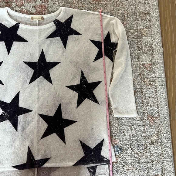 Star Print Long Sleeve Sweater Top Memorial Day 4th of July Starry Oversized - Picture 9 of 11